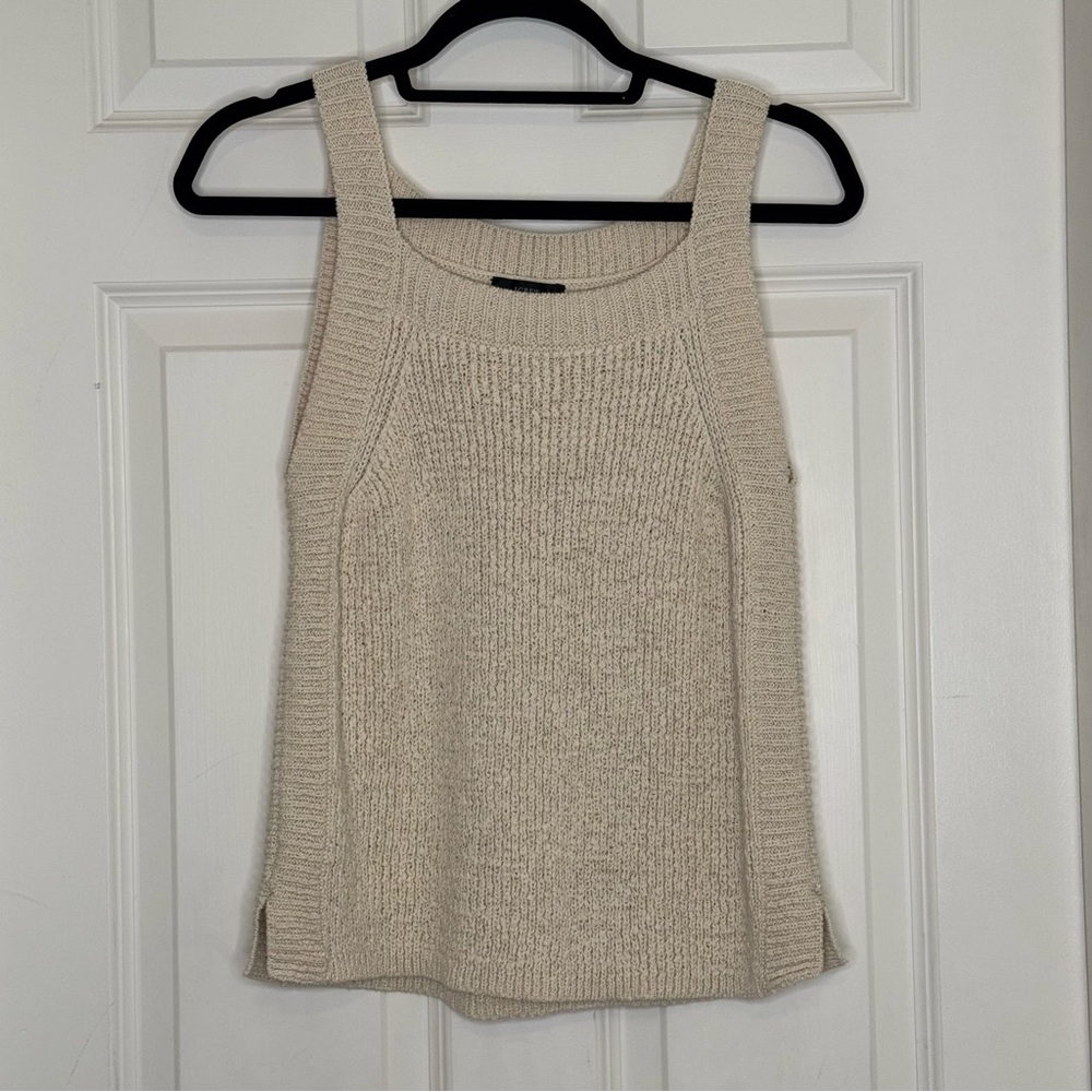 J.Crew Sleeveless Knit Top Tank Square Neck Tan Oatmeal Size Medium Cotton Blend
